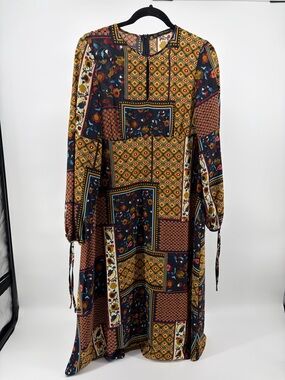 Zara Maxi Dress,  Patchwork Print, Size Small, Made in Spain, Long Sleeve, Boho